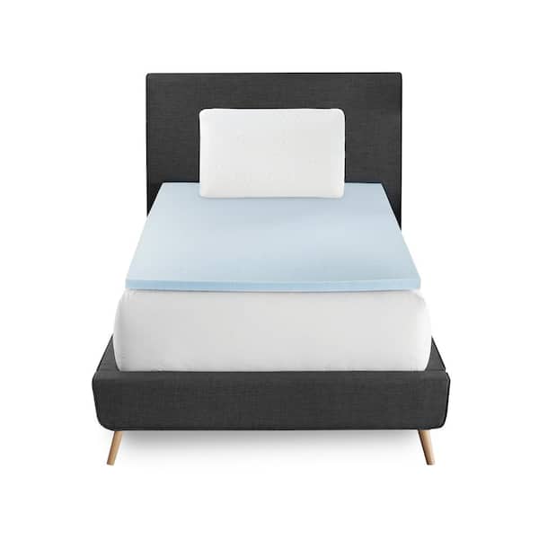 BODIPEDIC Back to Campus 1.5 in. Twin Memory Foam Mattress Topper and Pillow Bedding Bundle