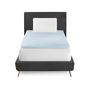 Back to Campus 1.5 in. Twin XL Memory Foam Mattress Topper and Pillow Bedding Bundle