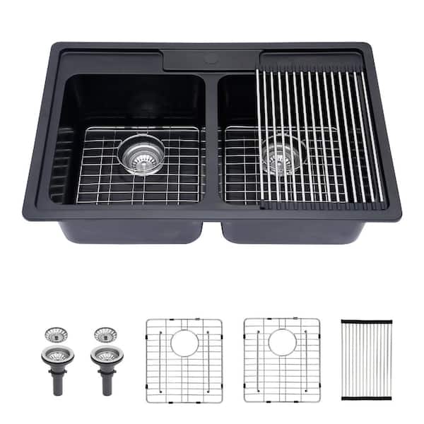 33 in. Drop-in Single Bowl 16 Gauge Brushed Nickel Stainless Steel Kitchen Sink with Drain,Drying Rack