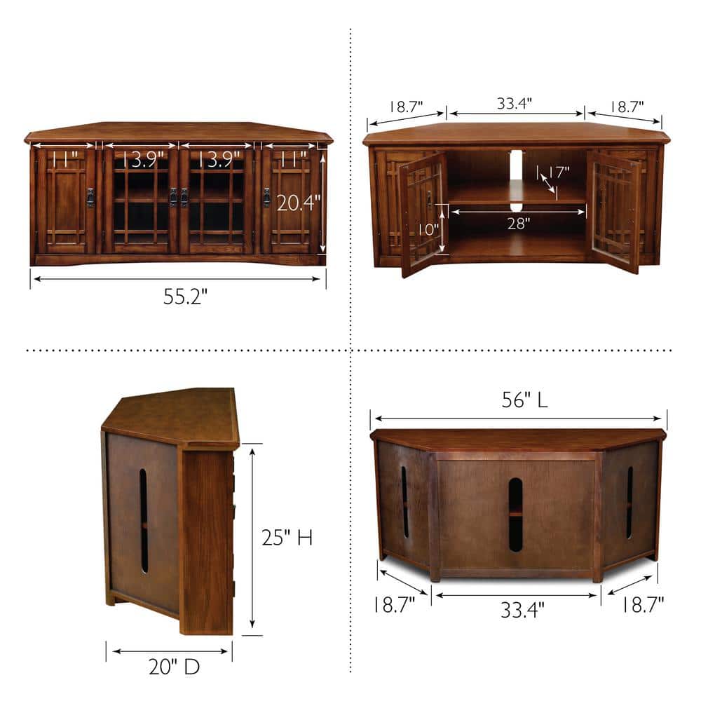 Mission Oak Adjustable Corner TV Stand with Glass Doors, 56"