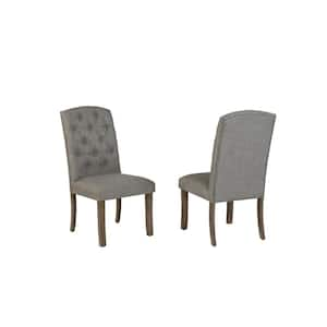 Elise Grey Linen Fabric With Rustic Grey Finish Legs Side Chairs Set of 2