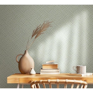 Flora Collection Green Chevron Weave Matte Finish Non-pasted Vinyl on Non-woven Wallpaper Roll