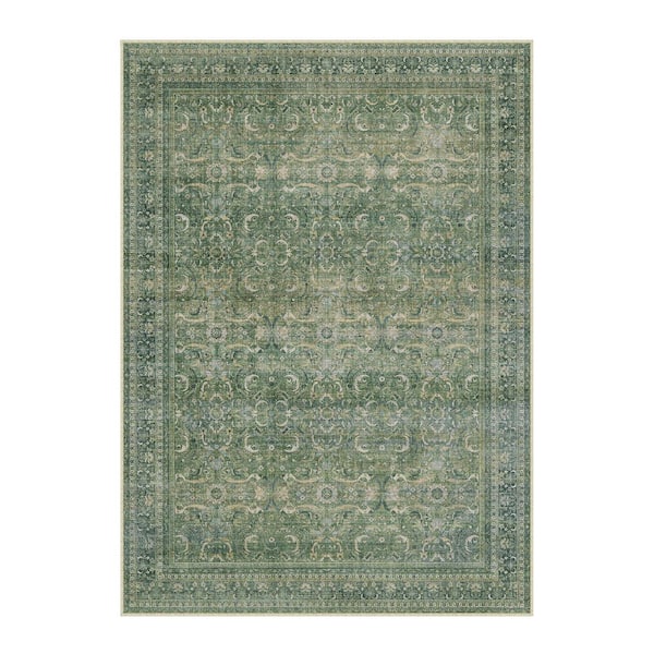 Phuket Island Greeen 5 ft. x 7 ft.  Distressed Vintage Floral Area Rug