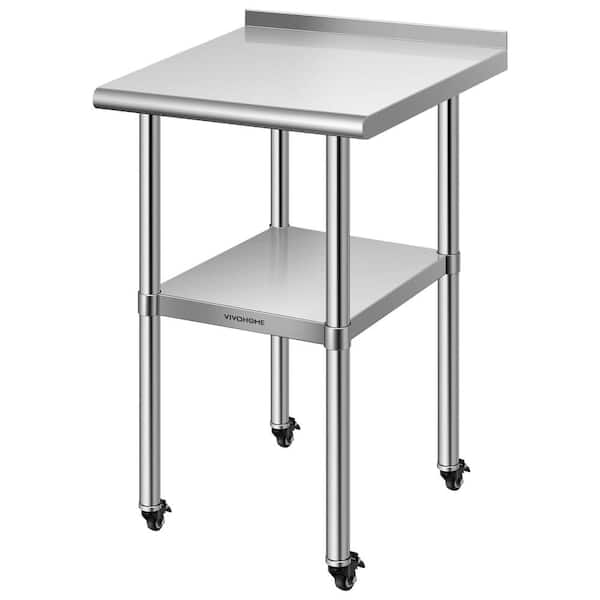 VIVOHOME 24 x 18 in. Stainless Steel Kitchen Utility Table with Backsplash and Wheels