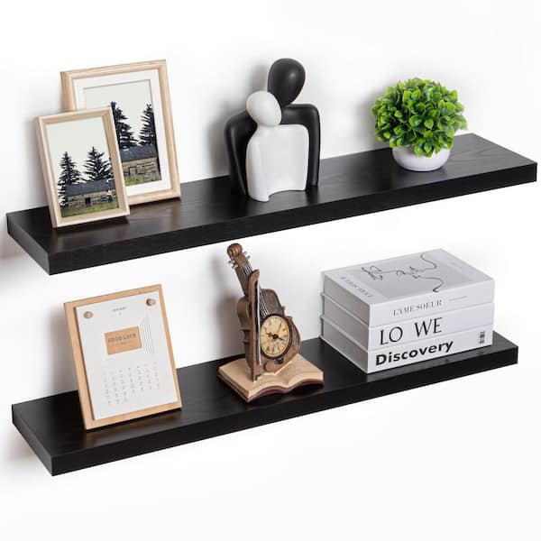 Unbranded 36 in. W x 8 in. D Black Floating Decorative Wall Shelf Set of 2