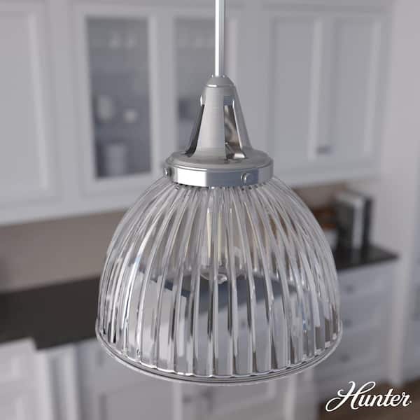 Hunter Cypress Grove 1 Light Brushed Nickel Island Pendant Light with Clear Holophane Glass Shade Dining Room Light