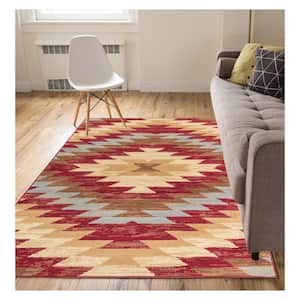 Miami Alamo Southwestern Traditional Red 8 ft. x 10 ft. Area Rug
