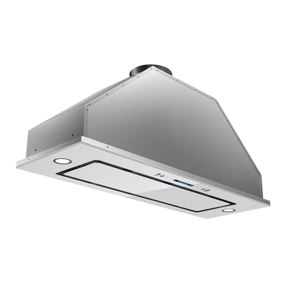 36 in. 900 CFM Convertible Insert Range Hood in Stainless Steel and White Glass with 4-Speed, Low Noise and LED Lights