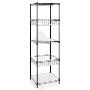 Black 5-Tier Steel Garage Storage Shelving Unit with Baskets and Liner (18 in. W x 60 in. H x 18 in. D)