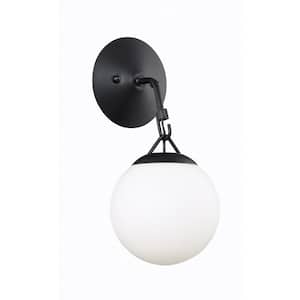 Orion 6 in. 1-Light Flat Black Finish Wall Sconce with Frost White Glass