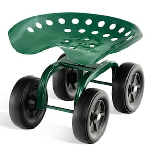0 cu. ft. Metal Rolling Garden Cart Heavy Duty Workseat with 360° Swivel Seat and adjustable Height