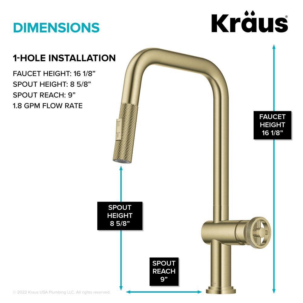 Brushed Gold Industrial Pull-Down Kitchen Faucet with Spray