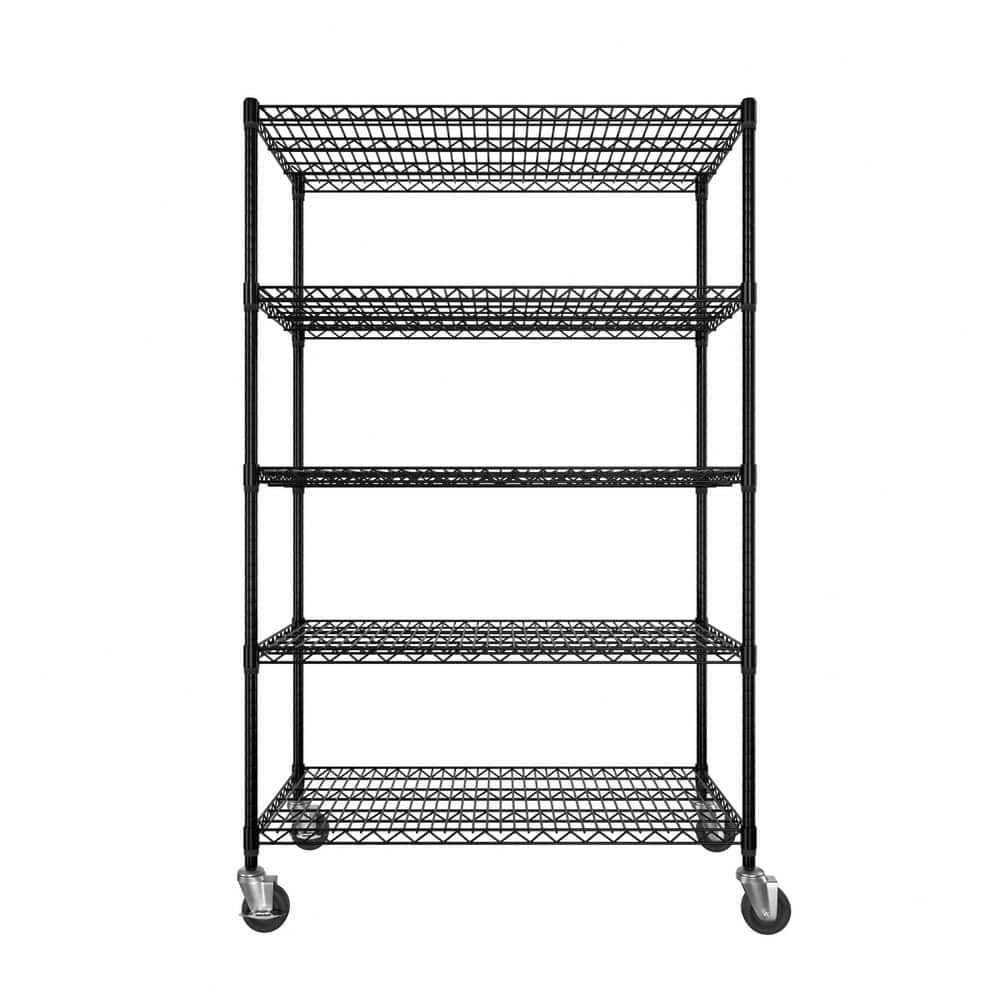 "71 in. Tall 5-Tier Steel Kitchen Shelf with Wheels, Storage Shelving Unit, 35"" W x 18"" D, Black" price history on PriceWatchPro