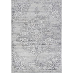 Modern Light Gray 3 ft. x 5 ft. Persian Vintage Moroccan Medallion Area Rug