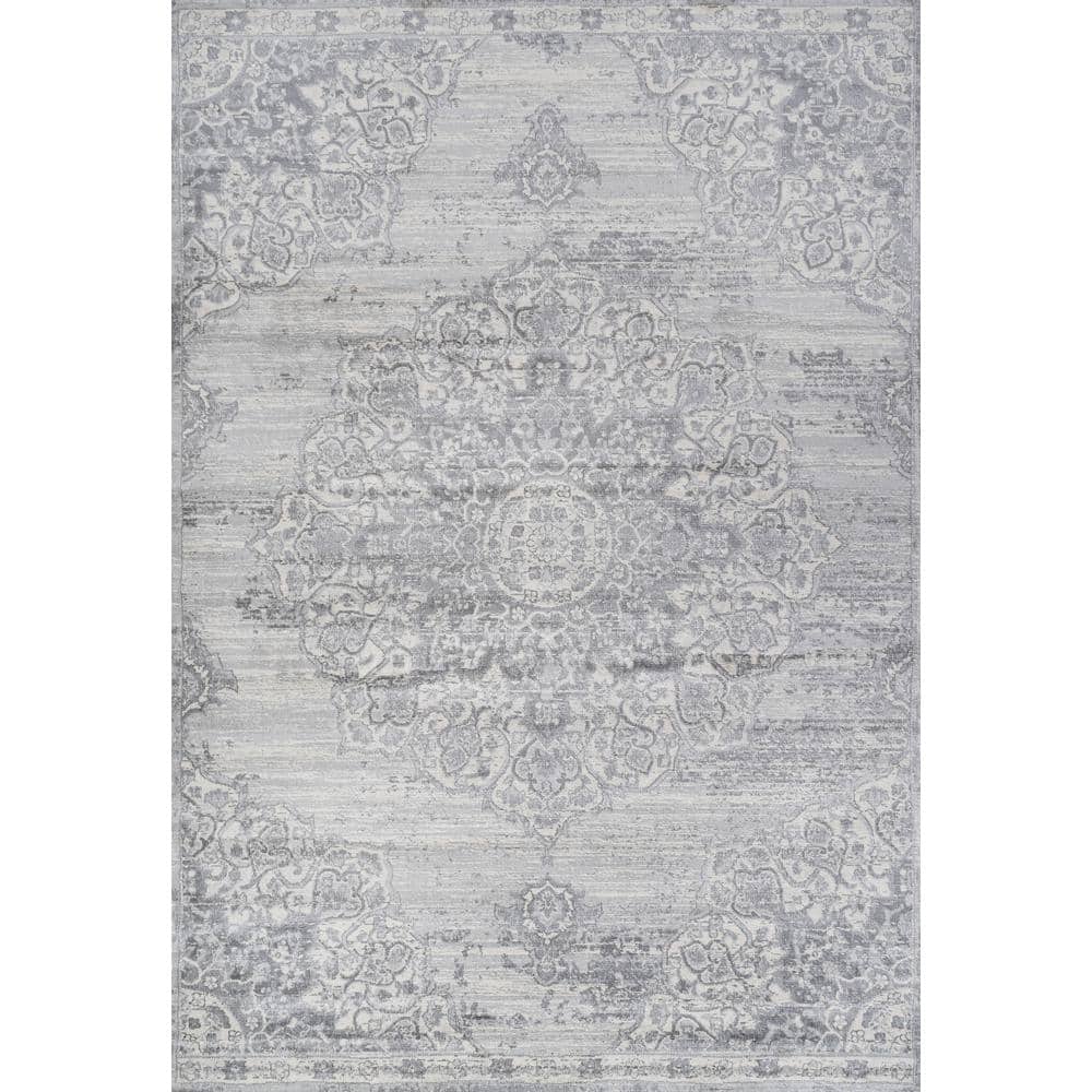 Luxurious Light Gray Power Loomed 8' x 10' Synthetic Area Rug