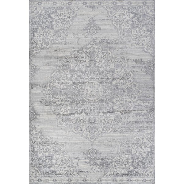 Modern Light Gray 8 ft. x 10 ft. Persian Vintage Moroccan Medallion Area Rug