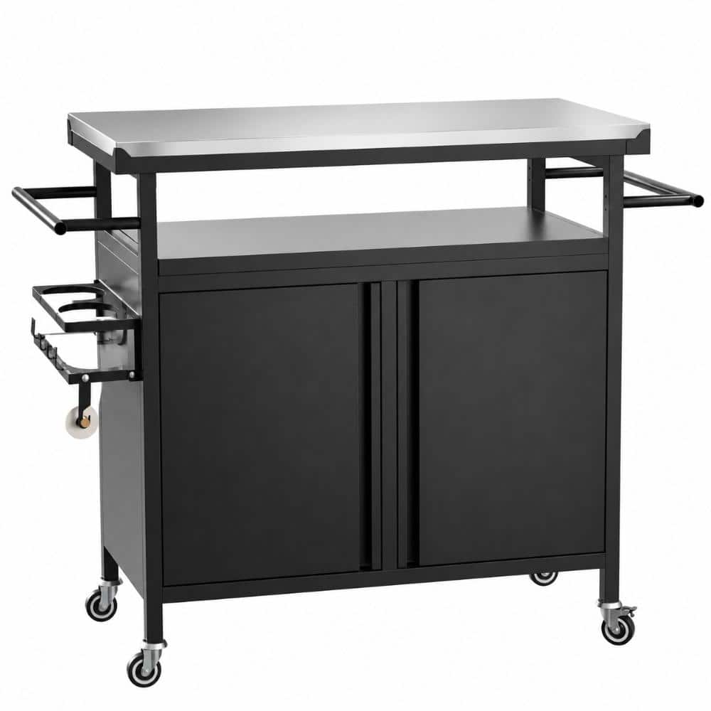 XL Outdoor Grill Cart with Stainless Steel Top, Storage Cabinet and Shelves for Patio Cooking, 43 x 15 x 32 in price history on PriceWatchPro