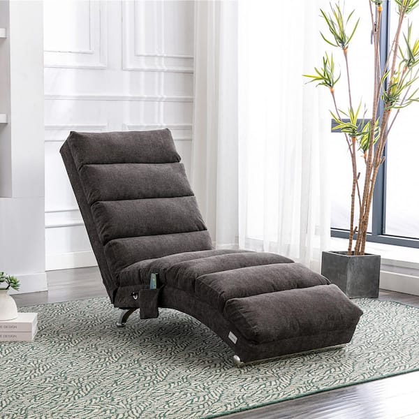 58.27 in. Dark Gray Linen Recliner / Massage Chaise Lounge with Remote Control 5 Massage Modes, Ergonomic Lounger