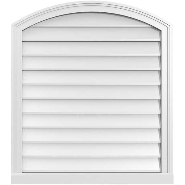 Ekena Millwork 30 in. x 34 in. Arch Top Surface Mount PVC Gable Vent: Functional with Brickmould Sill Frame