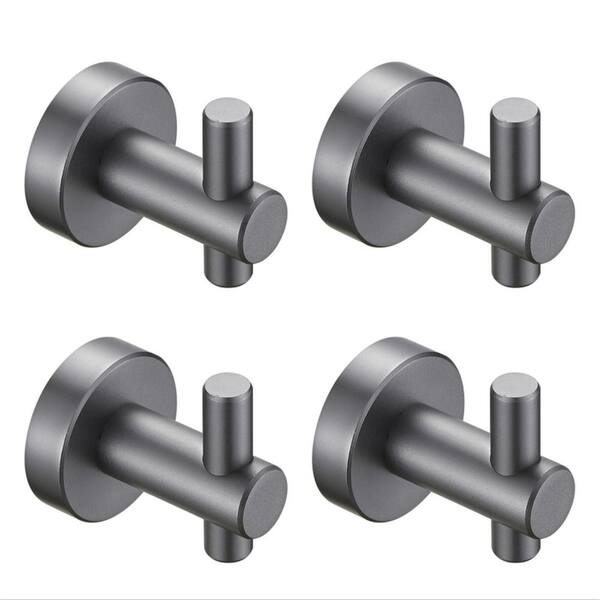 HBEZON 4-Piece Bath Hardware Set with Round Base Wall Hanging Hook with Screws in Gray