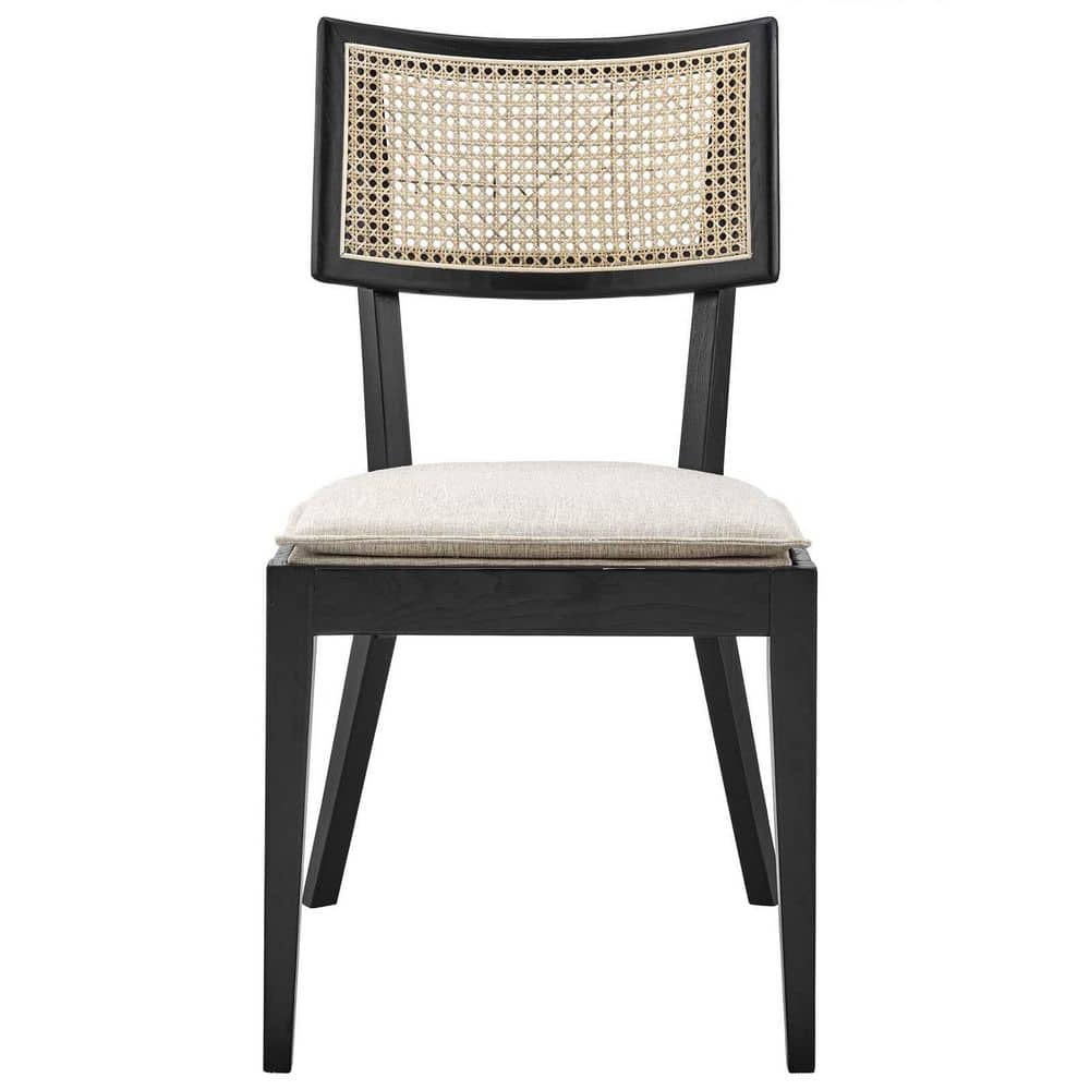 Caledonia High Black and Beige Elm Wood Side Chair with Cane Back