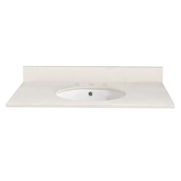 YASINU YN23 48 in. W x 22 in. D Quartz Vanity Top in White with White Round Single Sink Included Black splash