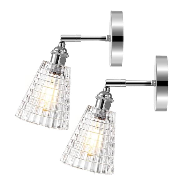 WINGBO 1-Light Glass Wall Sconce, Nickel Wall Lamp Lighting Fixtures (2-Pack)