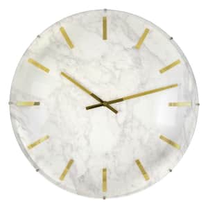 33312-20- Analog QA Large White Marble Dial Wall Clock with Elegant Design and Large Numerals.