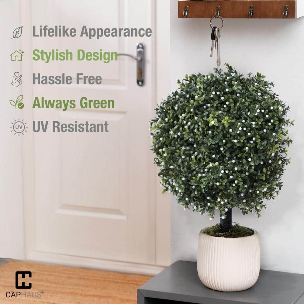 Set of 2 Green Artificial Boxwood Topiary Trees in Black Pots