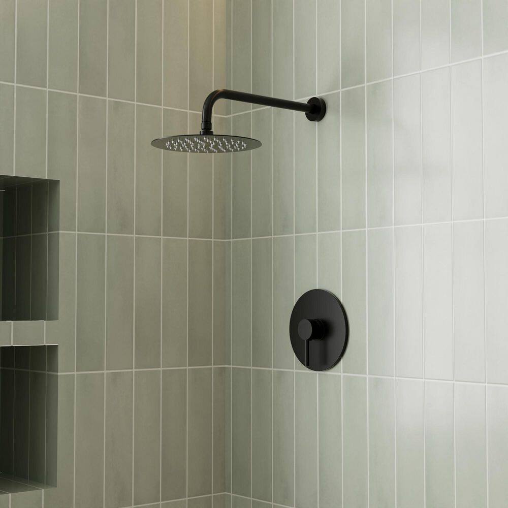 Crozet 1-Spray 2.5 GPM 10 in. Wall Mount Fixed Shower Head Shower Faucet with Pressure Balance in Matte Black price history on PriceWatchPro
