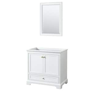 Deborah 35.25 in. W x 21.5 in. D x 34.25 in. H Bath Vanity Cabinet without Top in White with Gold Trim & 24 in. Mirror