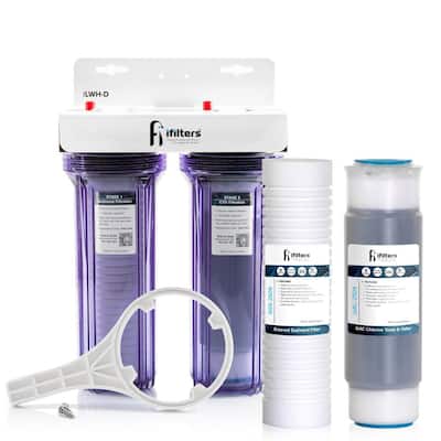 Whole House 2 Stage Water Filtration System with Extra Filter Set Sediment Rust Chlorine Taste Odor