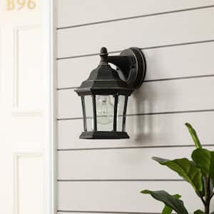 Black and Gold Aluminum Metal Outdoor Wall Lantern Sconce Light