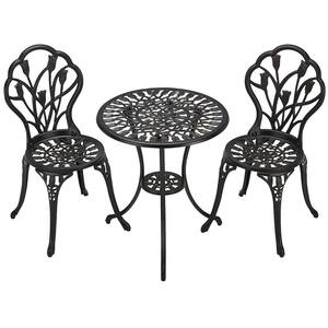 LAUREL CANYON Classic Black 3-Piece Cast Aluminum Round Outdoor Bistro ...