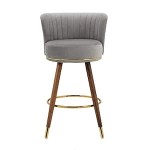 36 in. Upholstered Low Back Wood Counter Bar Stools with Gray Velvet Seat (Set of 2)