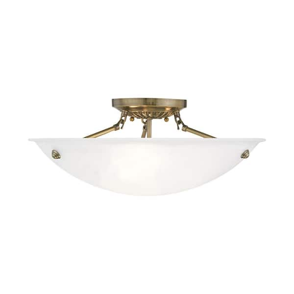 Oasis 3 Light Antique Brass Semi Flush Mount