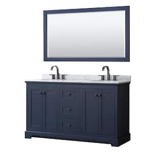 Avery 60 in. W x 22 in. D x 35 in. H Double Bath Vanity in Dark Blue with White Carrara Marble Top & 58" Mirror