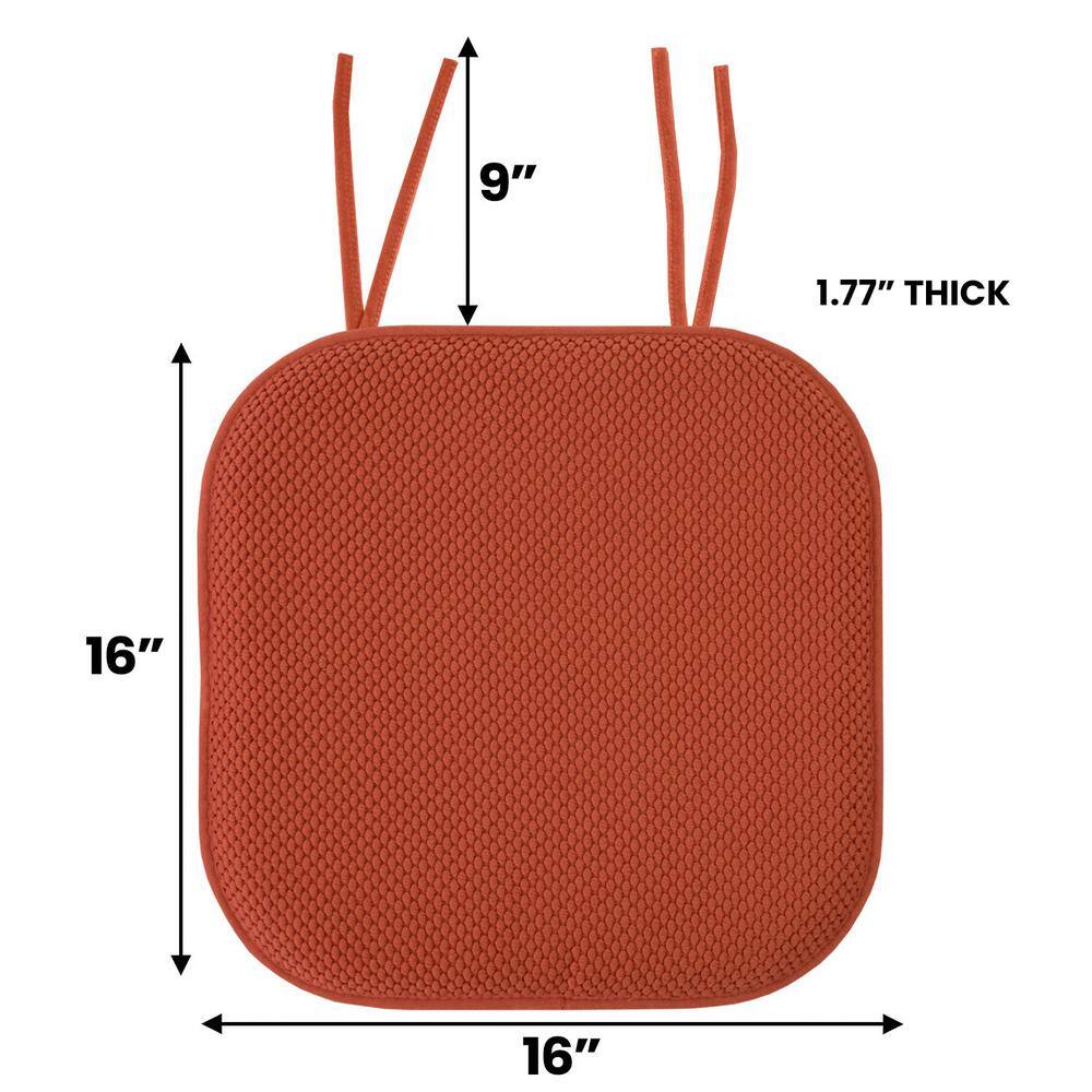 Rust Honeycomb Memory Foam Chair Cushion Set with Ties, 4 Pack