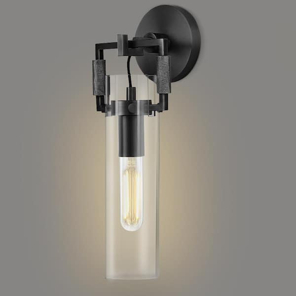 5.5 in. 1-Light Armed Wall Mounted Sconce Wall Light, Bulbs Included, Wall Sconce with Clear Glass Shade, Black