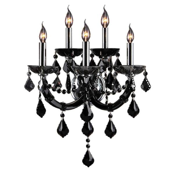 Worldwide Lighting Lyre Collection 5-Light Chrome with Black Crystal Sconce