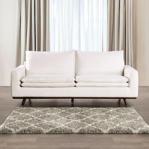 Kasi 82 in. Round Arm Cotton Linen Blend Straight Sofa In Oak/ White With Feather Blend