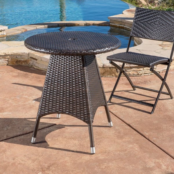Brown Round Wicker Outdoor Bistro Table with Conical Base