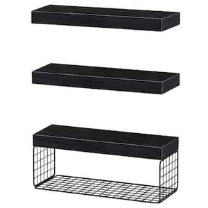 3-Pack 15.7 in. W x 6.7 in. D Black MDF Decorative Wall Shelf with Invisible Bracket for Bathroom Storage