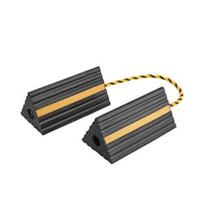 Multi-Purpose 3 Sided Heavy-Duty Rubber Wheel Chocks with 3 ft. Rope (2-Pack)