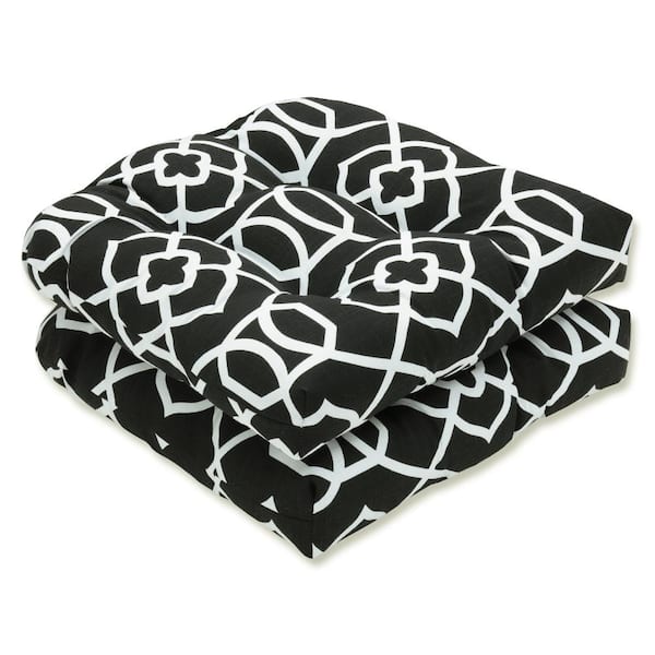 Pillow Perfect 19 in. x 19 in. Outdoor Dining Chair Cushion in Black/White (Set of 2)