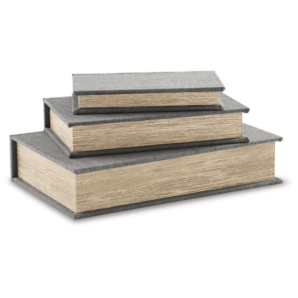 Signature DESIGN BY ASHLEY Jolina Gray 13 in. x 3 in. Polyester Decorative Box (Set of 3)