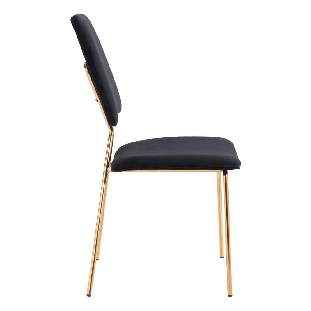 Chloe Low Cross Back Black Velvet Side Chair with Gold Frame