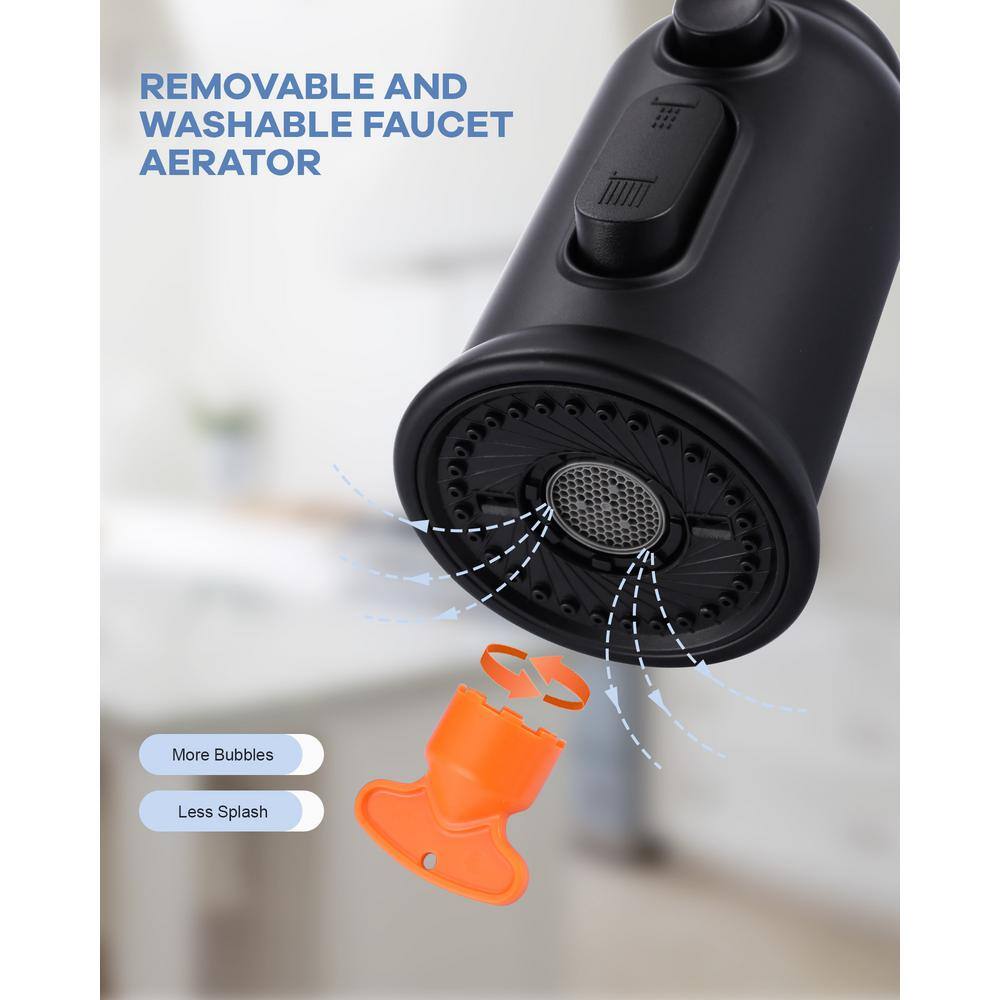 Matte Black 3-Function Kitchen Faucet Spray Head with Adapters