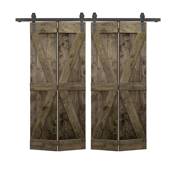 48 in. x 84 in. British K Pre Assembled Solid Core Espresso Wood Double Bi-Fold Doors with Sliding Hardware Kit