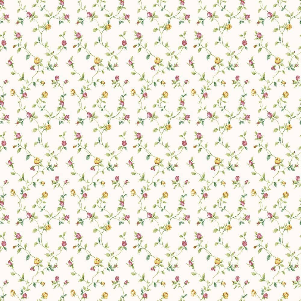 Miniatures 2 Yellow/Red/Green/Ivory Rose Bud Trellis Vine Design Matte Fini